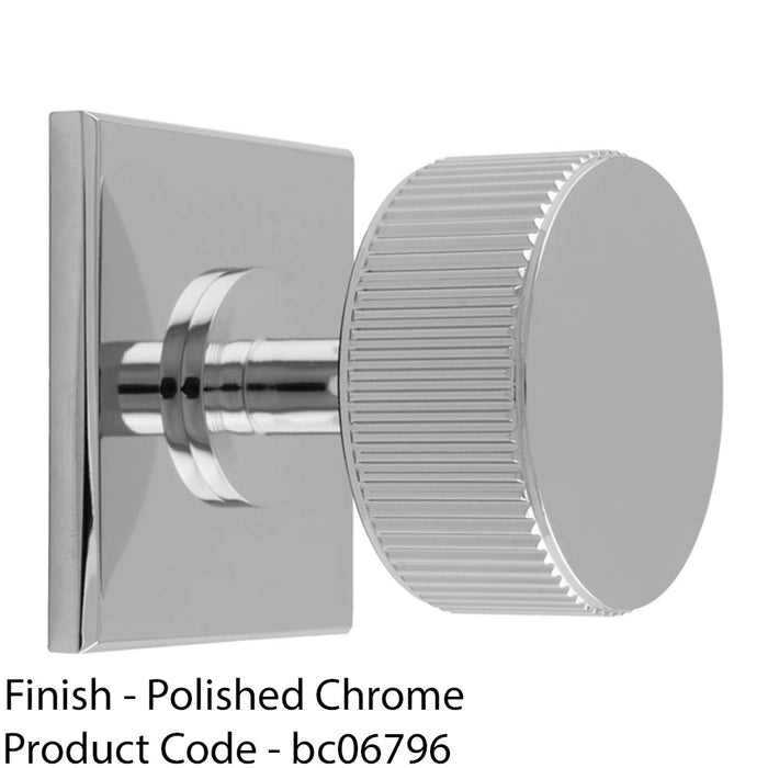 Reeded Radio Cabinet Door Knob & Matching Backplate - Polished Chrome 40 x 40mm 1