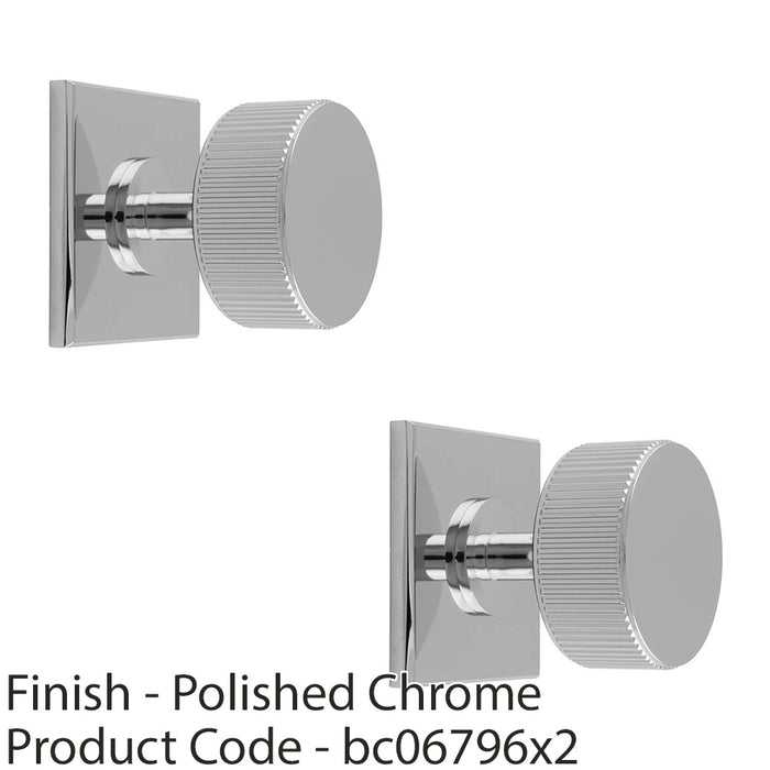 2 PACK Reeded Radio Door Knob & Matching Backplate Polished Chrome 40 x 40mm 1
