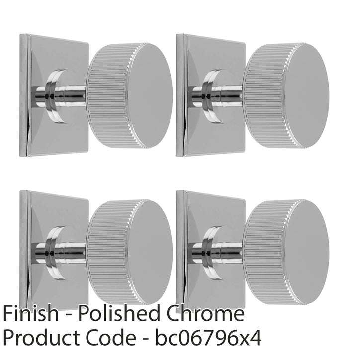 4 PACK Reeded Radio Door Knob & Matching Backplate Polished Chrome 40 x 40mm 1