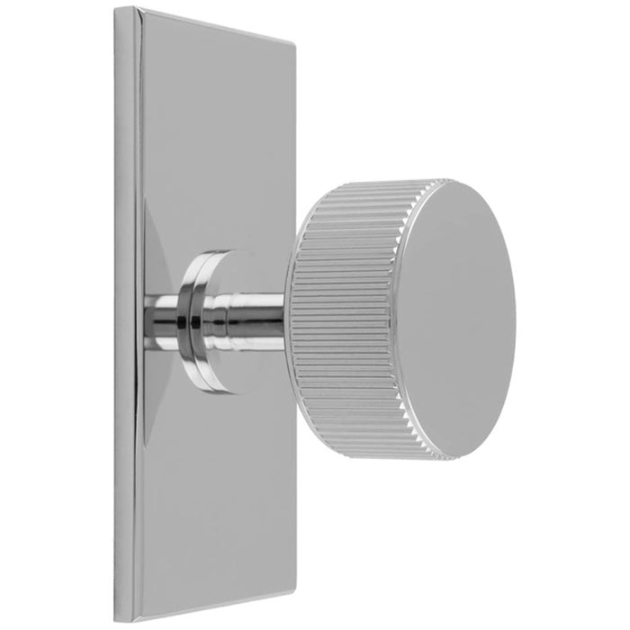 Reeded Radio Cabinet Door Knob & Matching Backplate - Polished Chrome 76 x 40mm