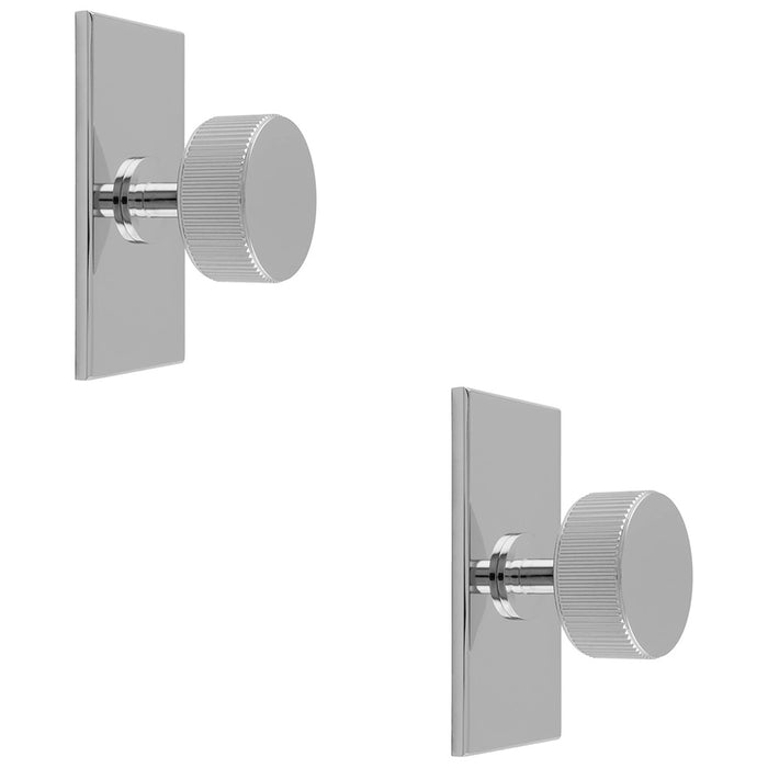 2 PACK Reeded Radio Door Knob & Matching Backplate Polished Chrome 76 x 40mm