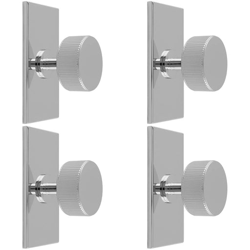 4 PACK Reeded Radio Door Knob & Matching Backplate Polished Chrome 76 x 40mm