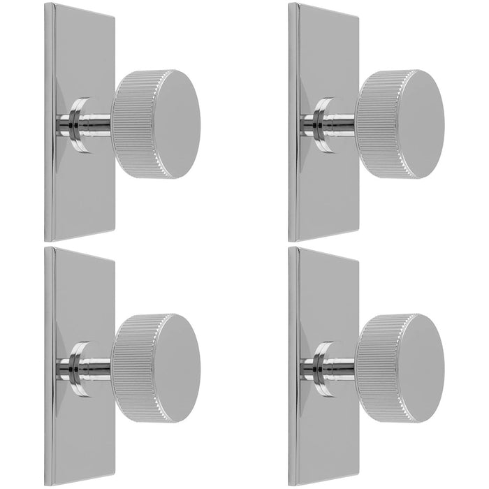 4 PACK Reeded Radio Door Knob & Matching Backplate Polished Chrome 76 x 40mm