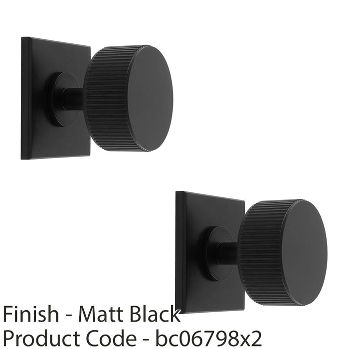 2 PACK Reeded Radio Door Knob & Matching Backplate Lined Matt Black 40 x 40mm 1
