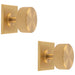2 PACK Reeded Radio Door Knob & Matching Backplate Lined Satin Brass 40 x 40mm
