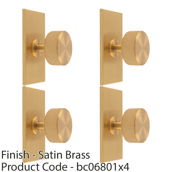 4 PACK Reeded Radio Door Knob & Matching Backplate Lined Satin Brass 76 x 40mm 1