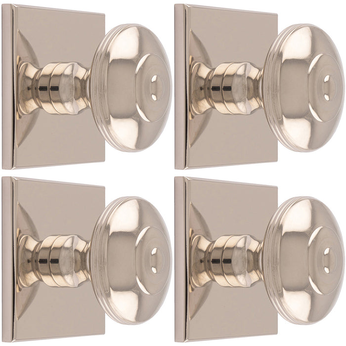 4 PACK 32mm Round Door Knob & 40x40mm Matching Backplate Polished Nickel Handle