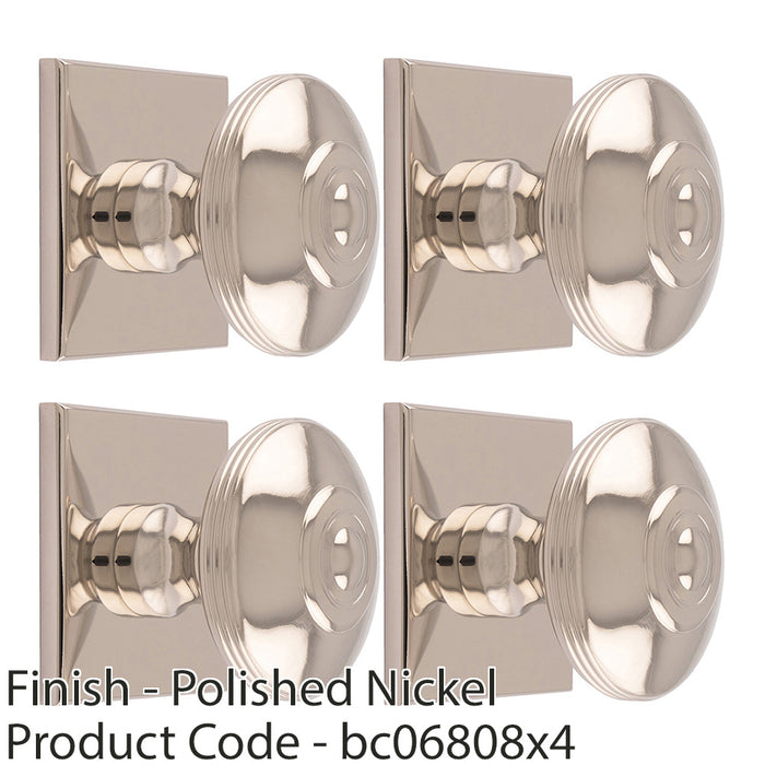 4 PACK 38mm Round Door Knob & 40x40mm Matching Backplate Polished Nickel Handle 1