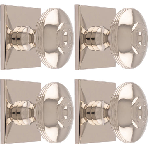 4 PACK 38mm Round Door Knob & 40x40mm Matching Backplate Polished Nickel Handle
