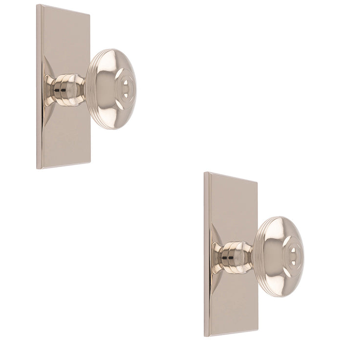 2 PACK 38mm Round Door Knob & 76x40mm Matching Backplate Polished Nickel Handle