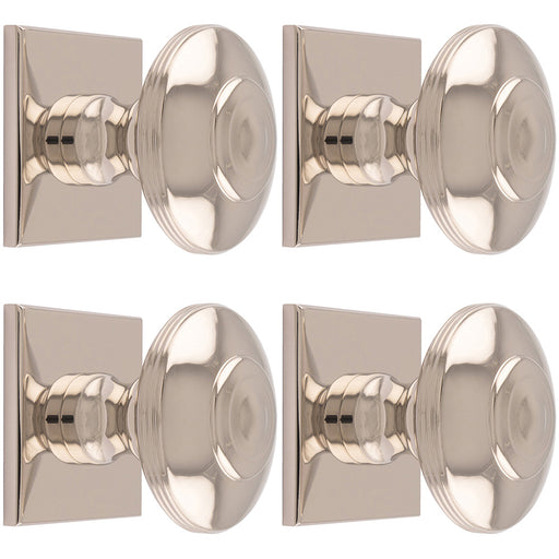 4 PACK 42mm Round Door Knob & 40x40mm Matching Backplate Polished Nickel Handle