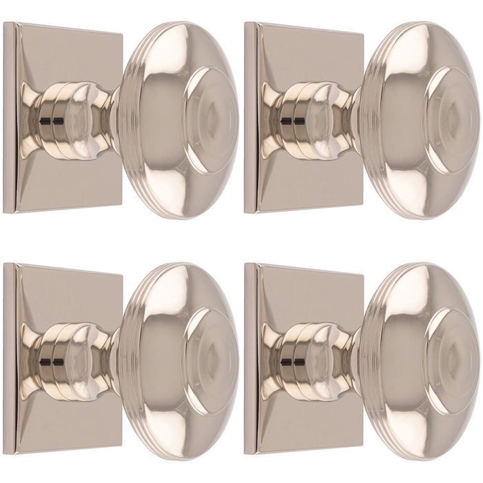 4 PACK 42mm Round Door Knob & 40x40mm Matching Backplate Polished Nickel Handle