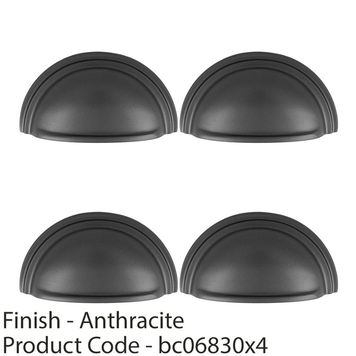 4 PACK Victorian Cup Handle Anthracite 76mm Centres Solid Brass Drawer Pull 1