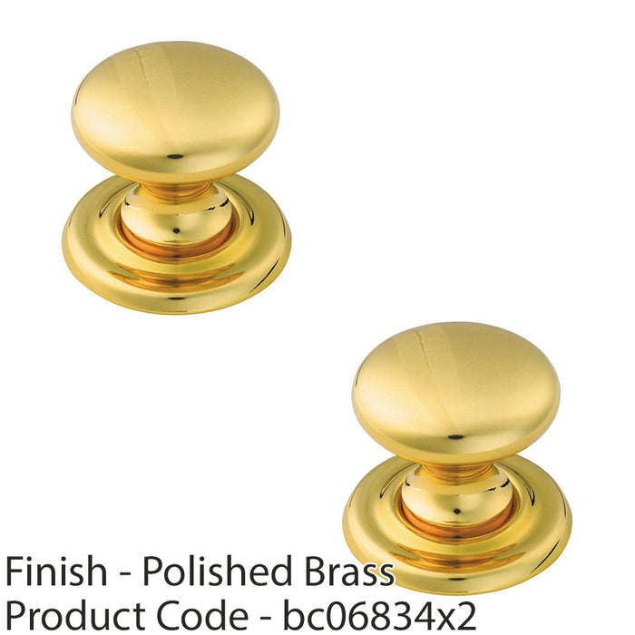 2x Tiered Mushroom Cupboard Door Knob 32mm Diameter Brass Cabinet Handle