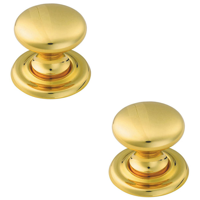 2x Tiered Mushroom Cupboard Door Knob 32mm Diameter Brass Cabinet Handle