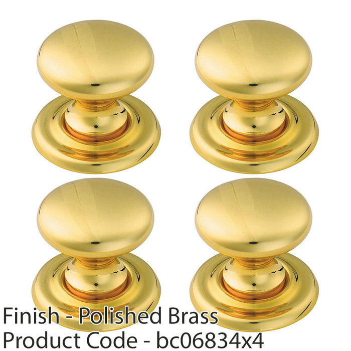 4x Tiered Mushroom Cupboard Door Knob 32mm Diameter Brass Cabinet Handle