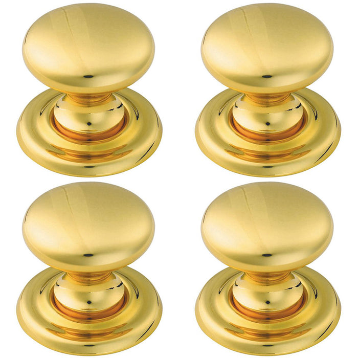 4x Tiered Mushroom Cupboard Door Knob 32mm Diameter Brass Cabinet Handle