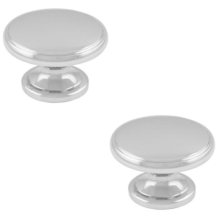 2 PACK Ring Domed Cupboard Door Knob 32mm Polished Chrome Cabinet Handle