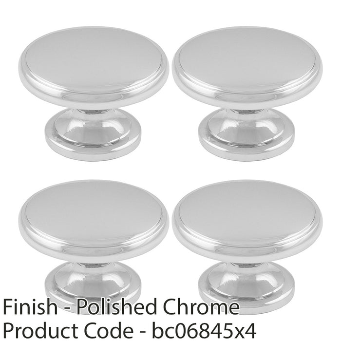 4 PACK Ring Domed Cupboard Door Knob 32mm Polished Chrome Cabinet Handle 1