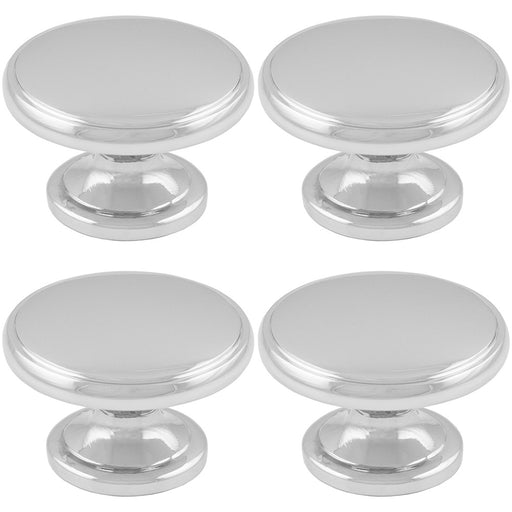 4 PACK Ring Domed Cupboard Door Knob 32mm Polished Chrome Cabinet Handle