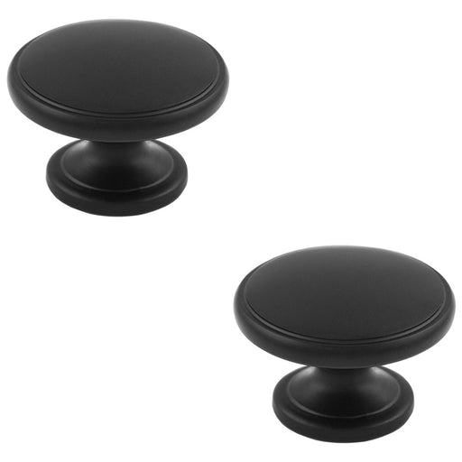 2 PACK Ring Domed Cupboard Door Knob 32mm Diameter Matt Black Cabinet Handle