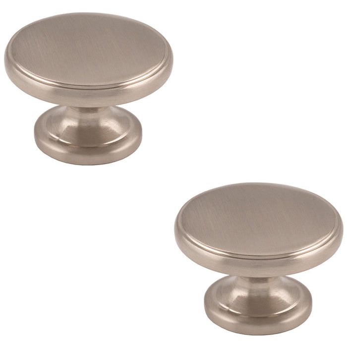 2 PACK Ring Domed Cupboard Door Knob 38mm Diameter Satin Nickel Cabinet Handle