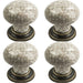 4x Porcelain Mushroom Cupboard Door Knob 36mm Dia Antique Brass & Ivory Glaze