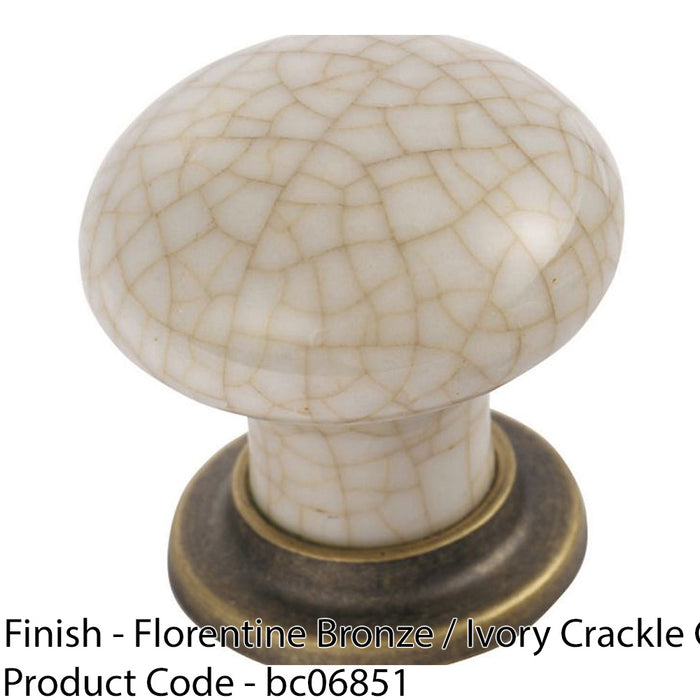 Porcelain Mushroom Cupboard Door Knob 36mm Dia - Florentine Bronze & Ivory Glaze 1