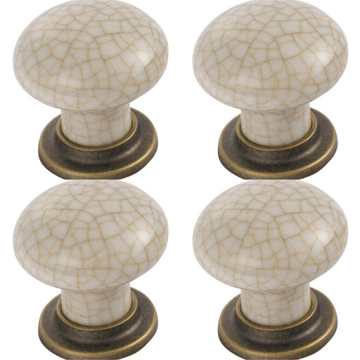 4 PACK Porcelain Mushroom Door Knob 36mm Dia Florentine Bronze & Ivory Glaze