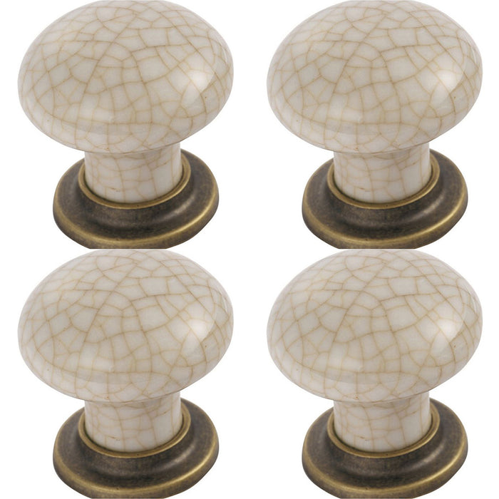 4 PACK Porcelain Mushroom Door Knob 36mm Dia Florentine Bronze & Ivory Glaze