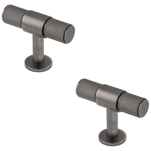 2 PACK Knurled T Shape Pull Handle 50 x 13mm Anthracite Grey Cabinet Handle
