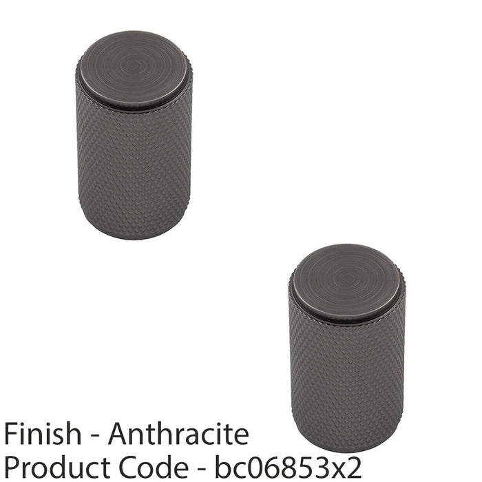 2 PACK Knurled Cylindrical Cupboard Door Knob 18mm Anthracite Cabinet Handle 1