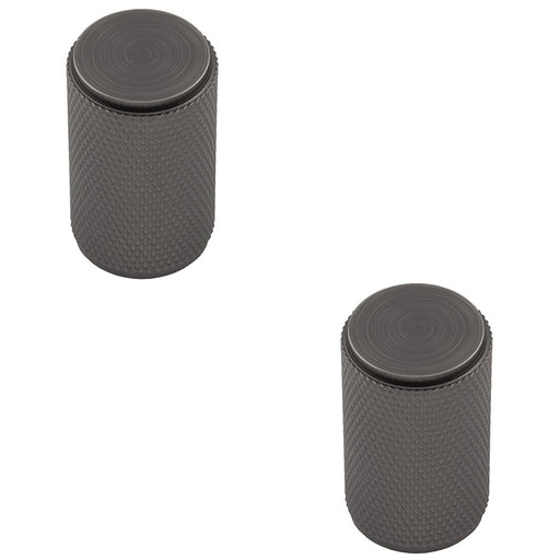 2 PACK Knurled Cylindrical Cupboard Door Knob 18mm Anthracite Cabinet Handle