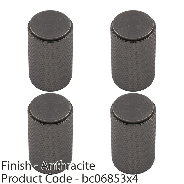 4 PACK Knurled Cylindrical Door Knob 18mm Dia Anthracite Grey Cabinet Handle 1