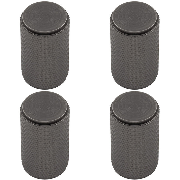 4 PACK Knurled Cylindrical Door Knob 18mm Dia Anthracite Grey Cabinet Handle