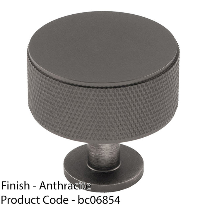 Knurled Radio Cupboard Door Knob - 35mm Diameter Anthracite Grey Cabinet Handle 1