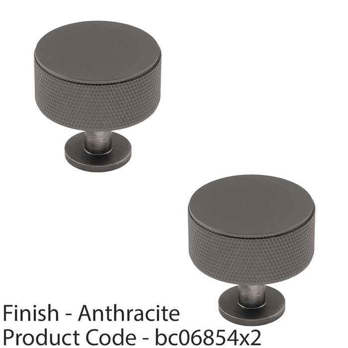 2 PACK Knurled Radio Cupboard Door Knob 35mm Anthracite Grey Cabinet Handle 1