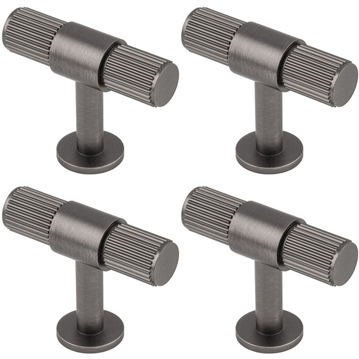 4 PACK Lined Reeded T Shape Pull Handle 50 x 13mm Anthracite Grey Cabinet Handle