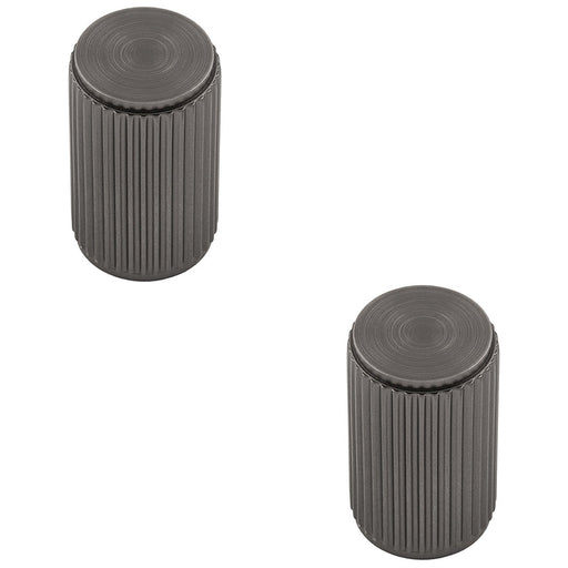 2 PACK Lined Reeded Cylinder Door Knob 18mm Dia Anthracite Grey Pull Handle