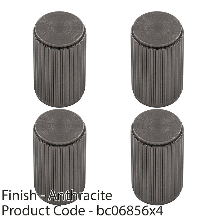 4 PACK Lined Reeded Cylinder Door Knob 18mm Dia Anthracite Grey Pull Handle 1
