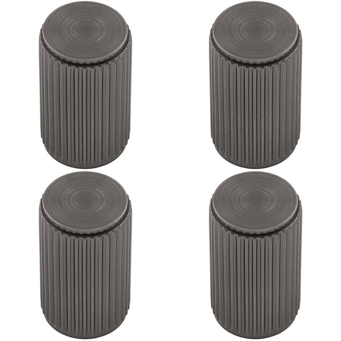 4 PACK Lined Reeded Cylinder Door Knob 18mm Dia Anthracite Grey Pull Handle