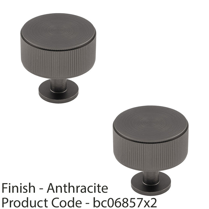 2 PACK Lined Reeded Radio Door Knob 35mm Anthracite Grey Round Pull Handle 1