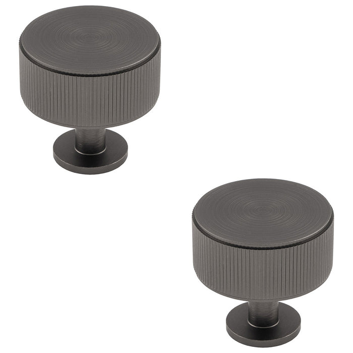 2 PACK Lined Reeded Radio Door Knob 35mm Anthracite Grey Round Pull Handle