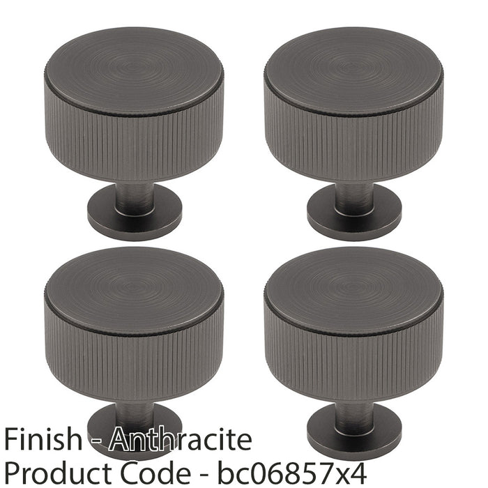 4x Lined Reeded Radio Door Knob 35mm Anthracite Grey Round Cabinet Pull Handle 1