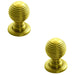 2x Reeded Ball Door Knob 23mm Polished Brass Lined Cupboard Pull Handle & Rose