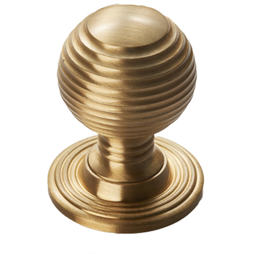 Reeded Ball Door Knob - 23mm Satin Brass Brass Lined Cupboard Pull Handle & Rose