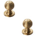 2 PACK Reeded Ball Door Knob 23mm Satin Brass Brass Lined Cupboard Pull Handle