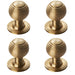 4 PACK Reeded Ball Door Knob 23mm Satin Brass Brass Lined Pull Handle & Rose