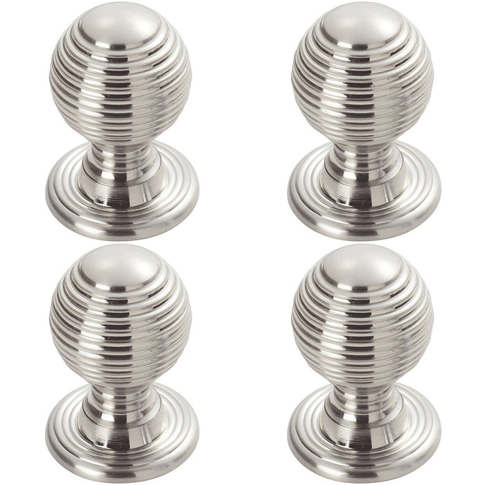 4 PACK Reeded Ball Door Knob 28mm Polished Chrome Lined Pull Handle & Rose