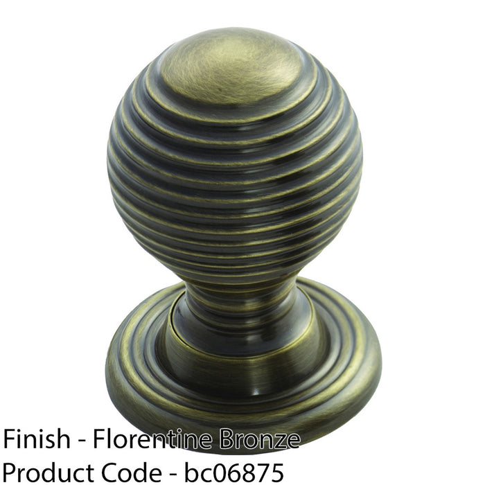 Reeded Ball Door Knob - 28mm Florentine Bronze Lined Cupboard Pull Handle & Rose 1